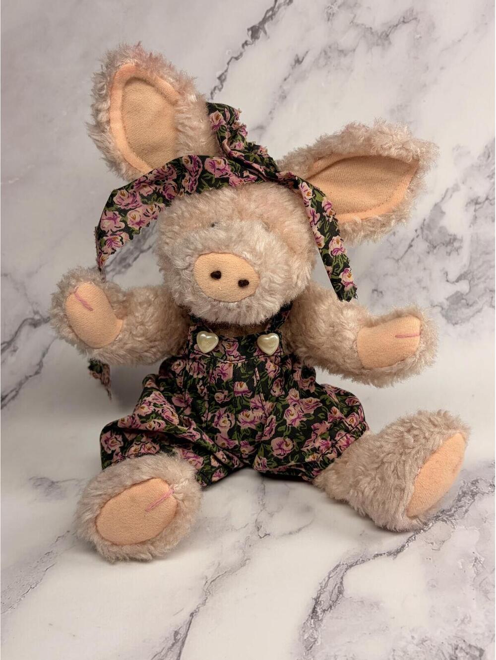 Boyds Bear Plush Pig Toy Floral Dress Vintage Stuffed Animal